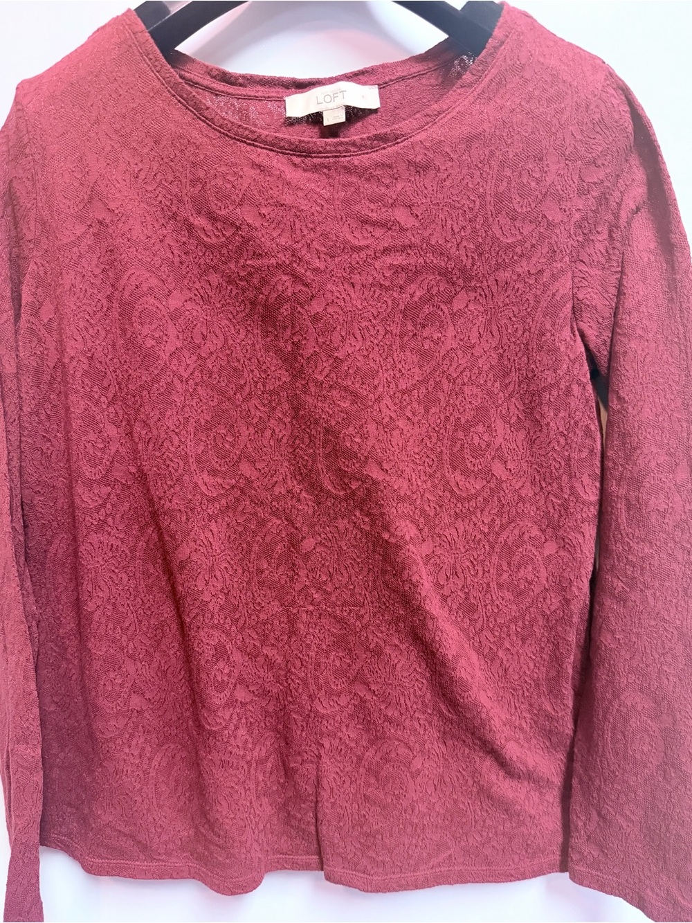 LOFT Women's Long Sleeve Paisley Textured Top - burgundy